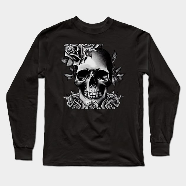 Skull And Roses Long Sleeve T-Shirt by divawaddle